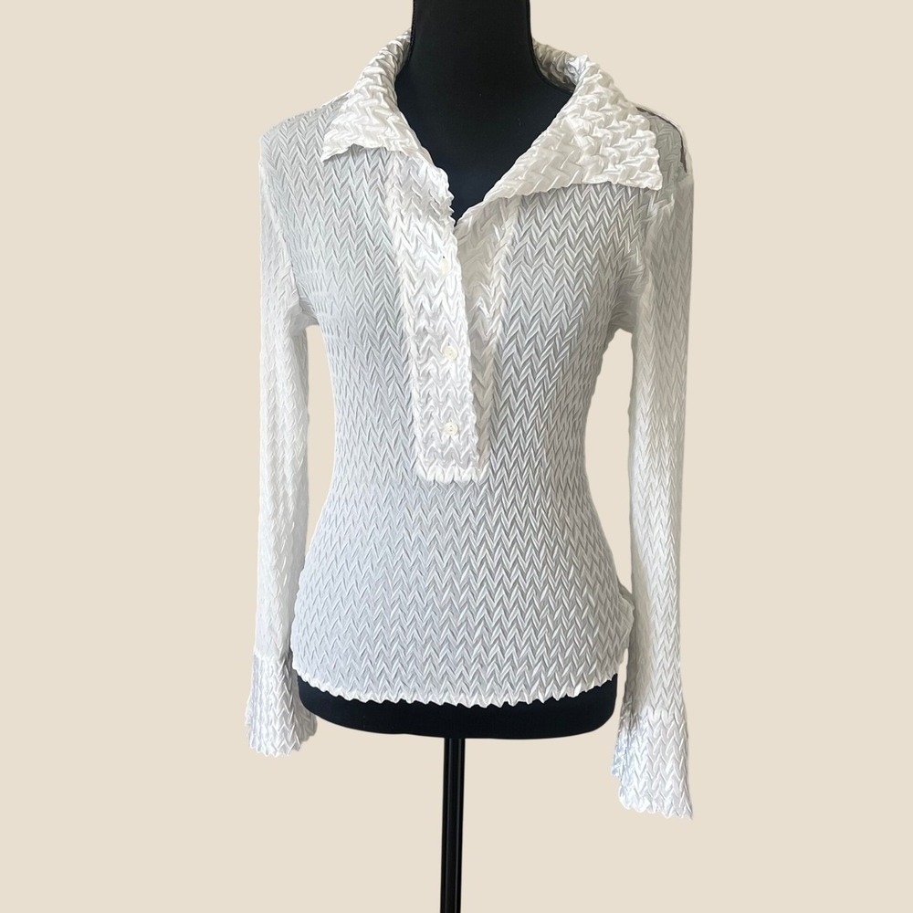 Cache Womens VintageBlouse Medium White 90s Y2K Popcorn Textured